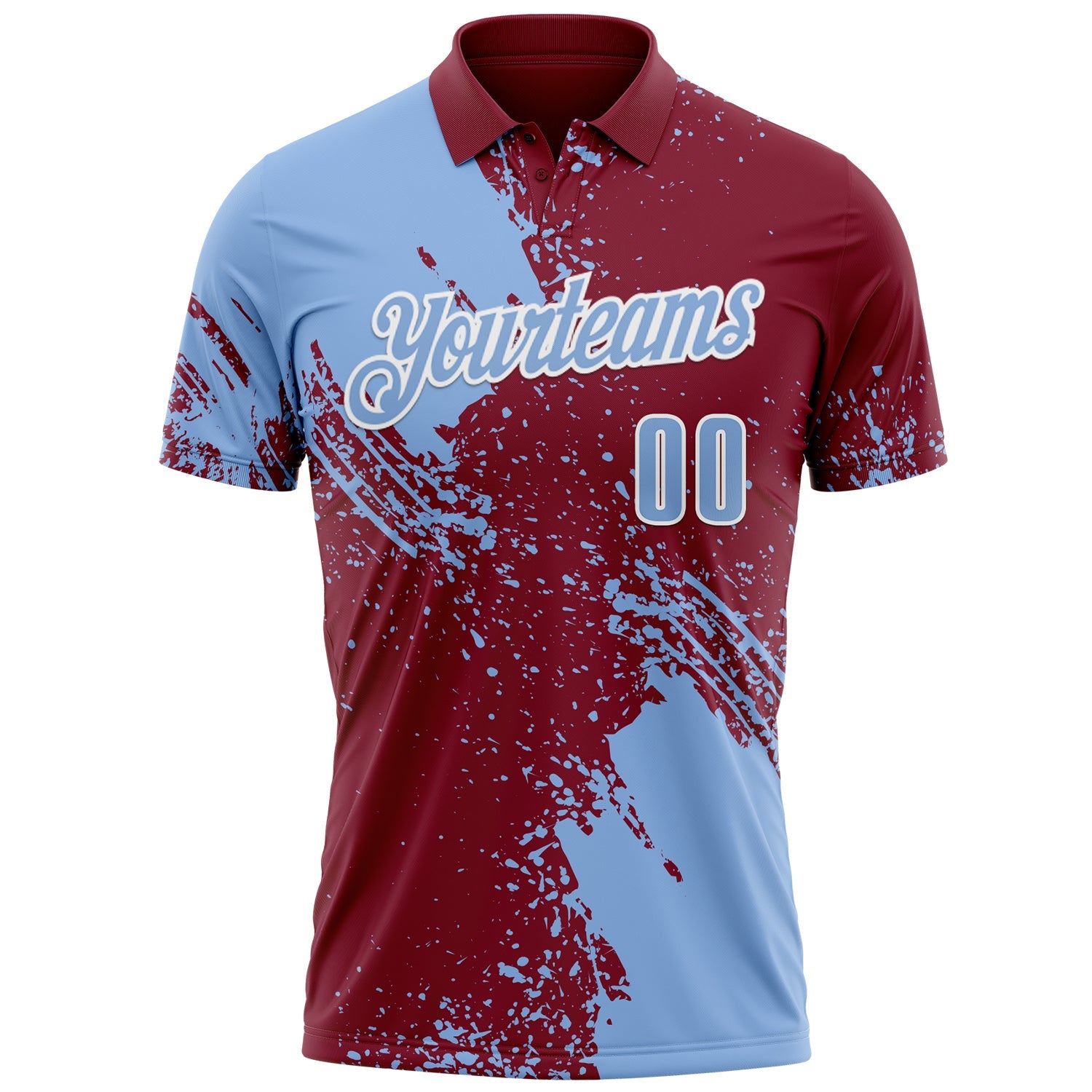 Custom Light Blue Crimson-White 3D Pattern Design Abstract Brush Stroke Performance Polo Shirt view 2