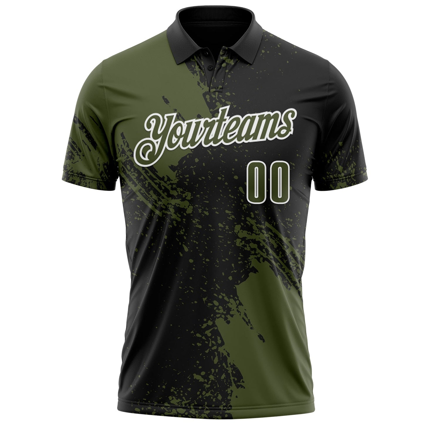 Custom Olive Black-White 3D Pattern Design Abstract Brush Stroke Performance Polo Shirt view 2