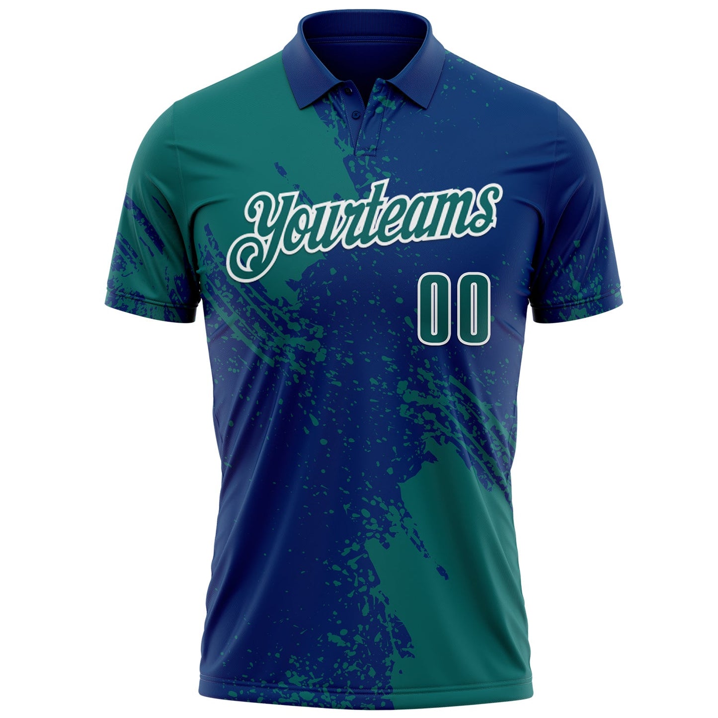 Custom Teal US Navy Blue-White 3D Pattern Design Abstract Brush Stroke Performance Polo Shirt view 2
