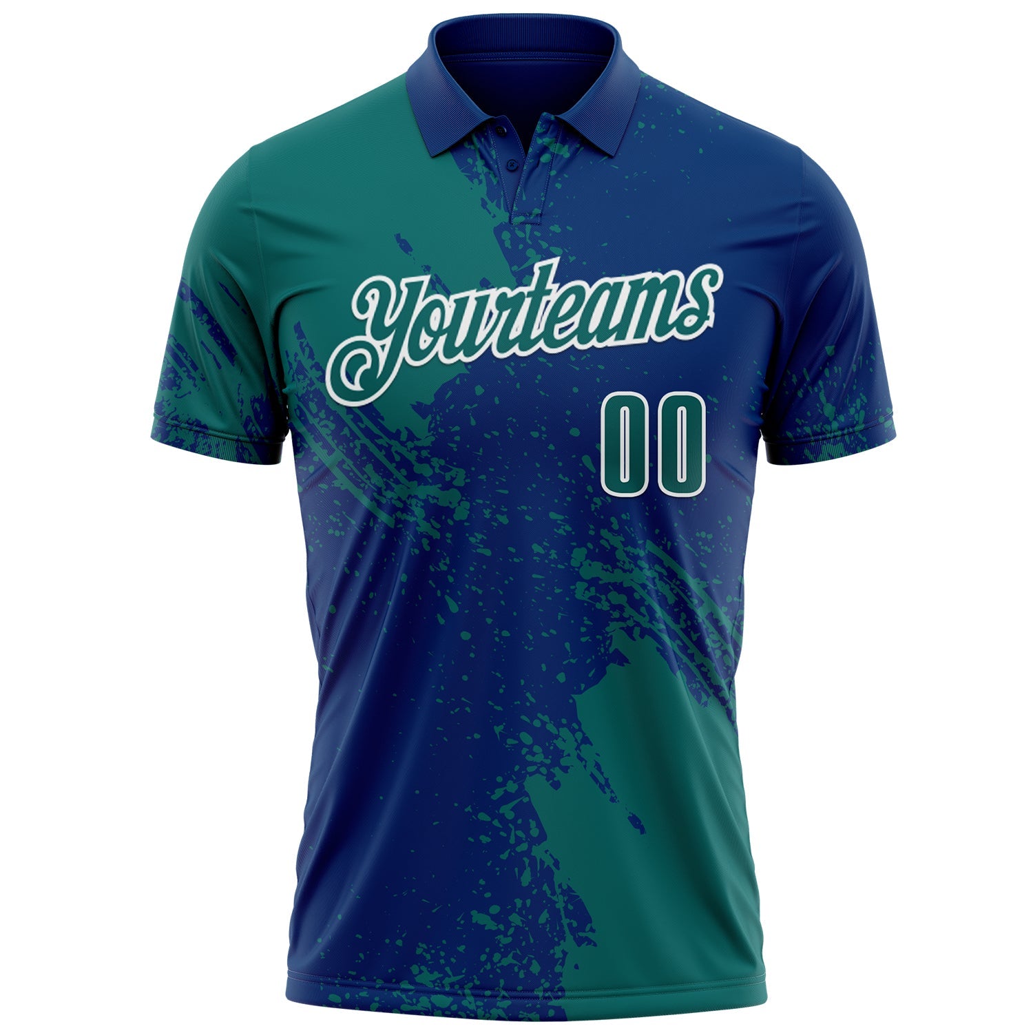 Custom Teal US Navy Blue-White 3D Pattern Design Abstract Brush Stroke Performance Polo Shirt view 2