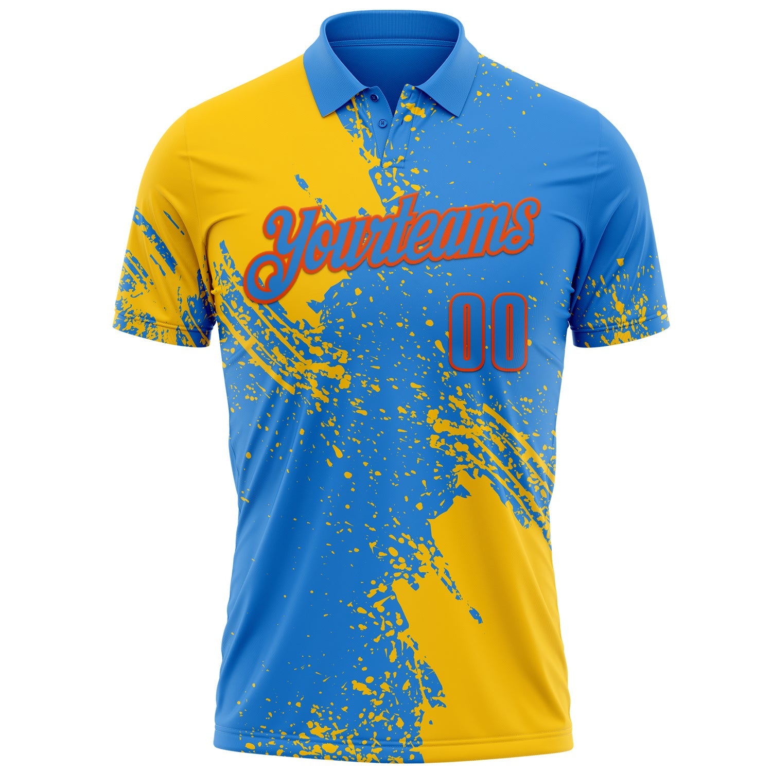 Custom Yellow Powder Blue-Orange 3D Pattern Design Abstract Brush Stroke Performance Polo Shirt view 2