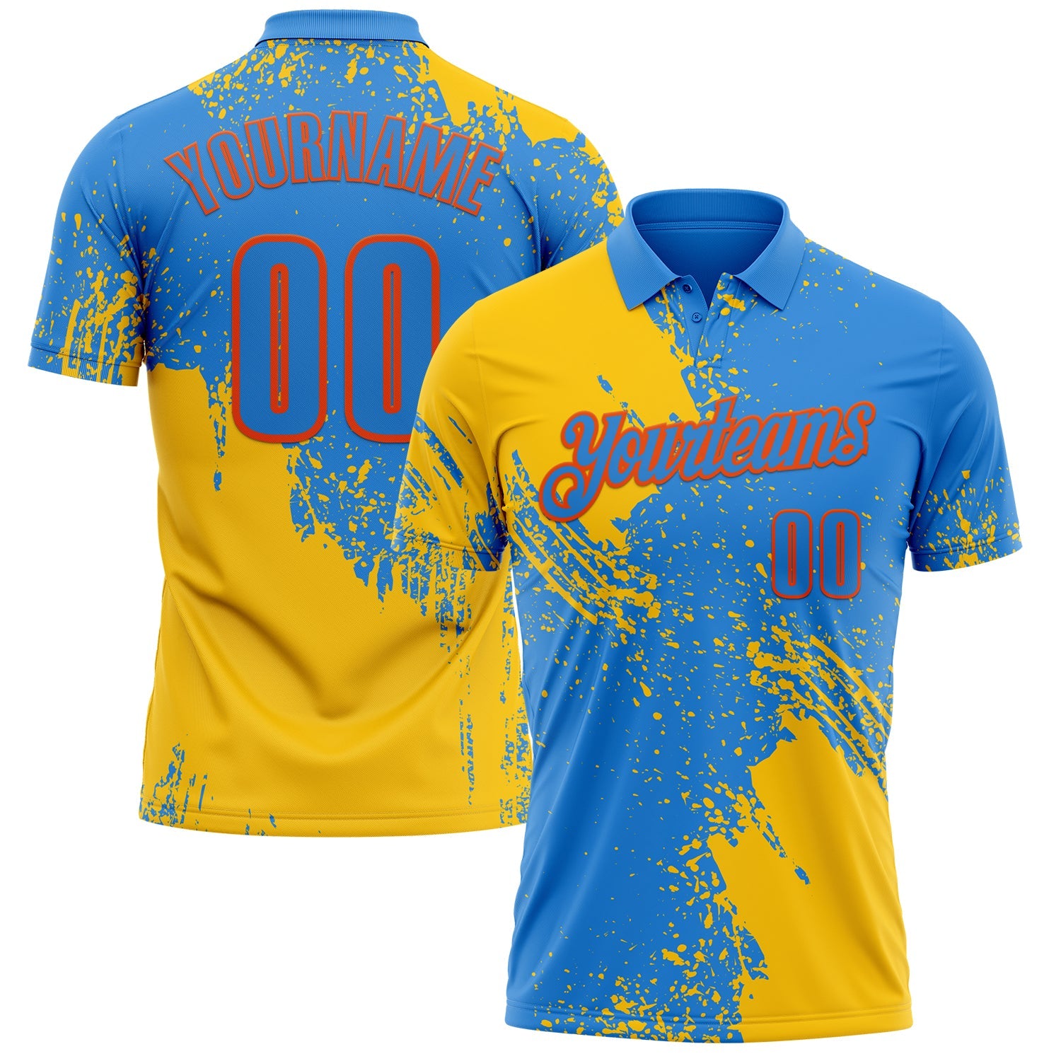 Custom Yellow Powder Blue-Orange 3D Pattern Design Abstract Brush Stroke Performance Polo Shirt - Main View