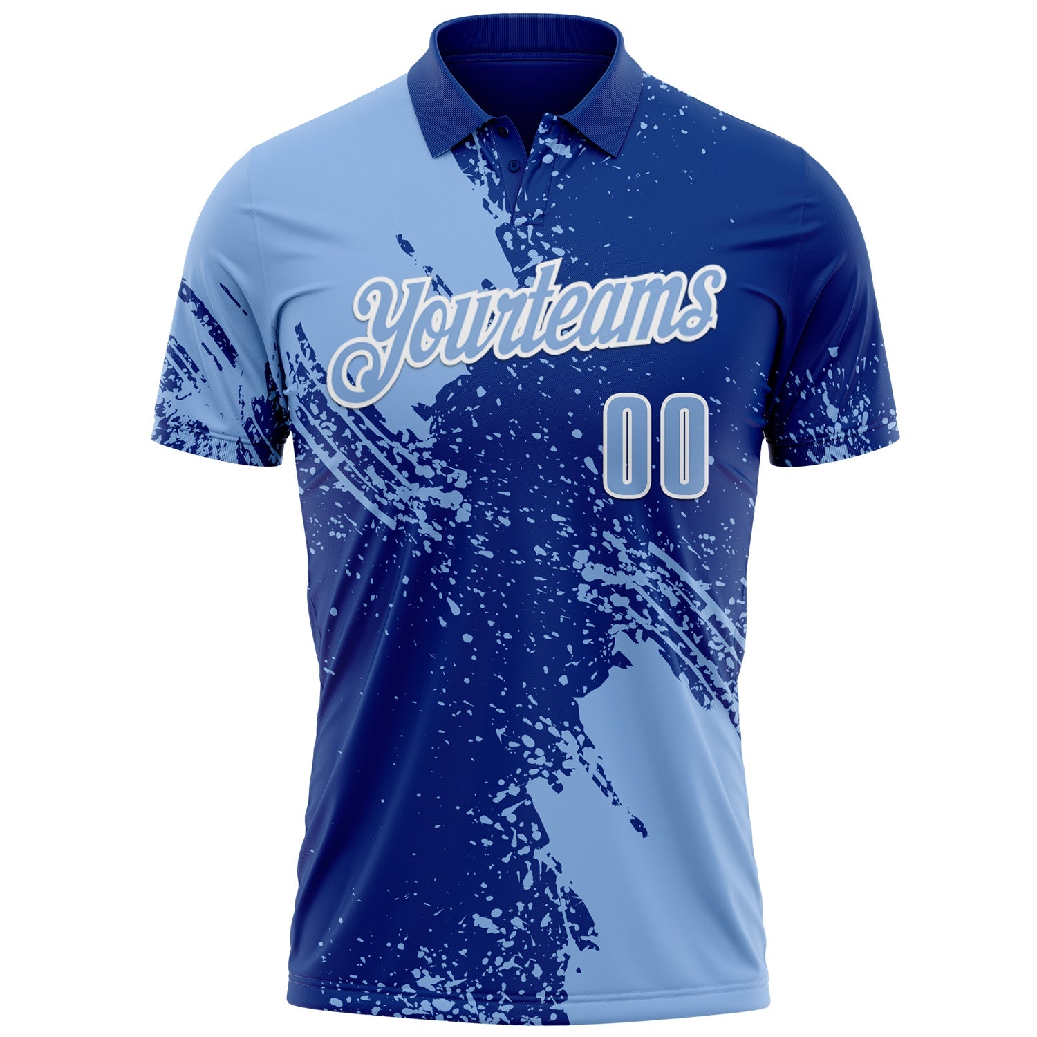 Custom Light Blue Royal-White 3D Pattern Design Abstract Brush Stroke Performance Polo Shirt view 2