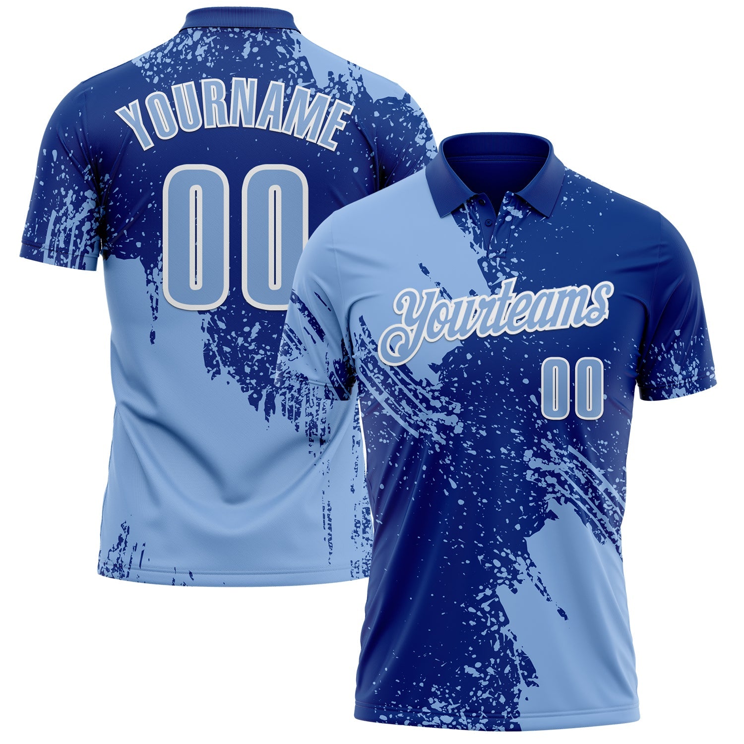 Custom Light Blue Royal-White 3D Pattern Design Abstract Brush Stroke Performance Polo Shirt - Main View