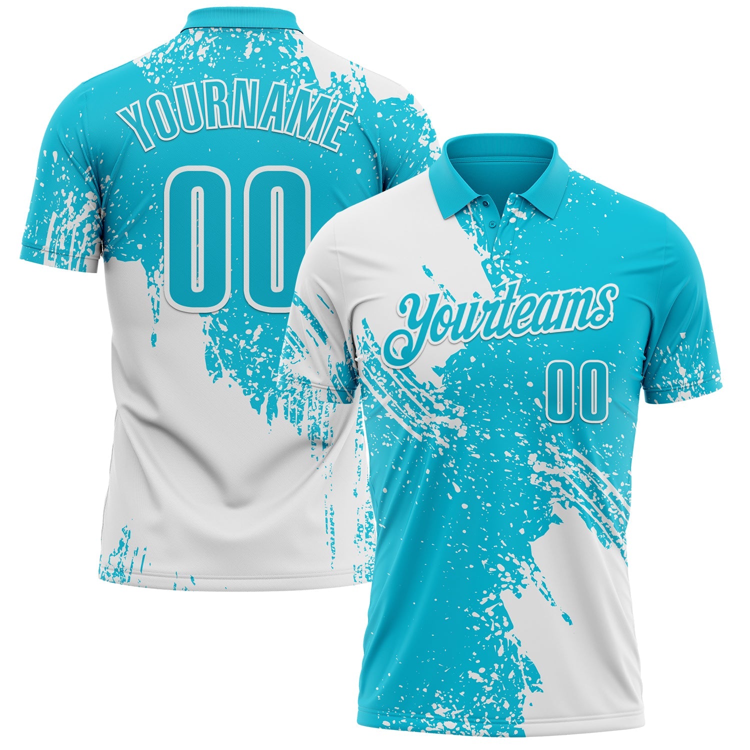 Custom White Lakes Blue 3D Pattern Design Abstract Brush Stroke Performance Polo Shirt - Main View