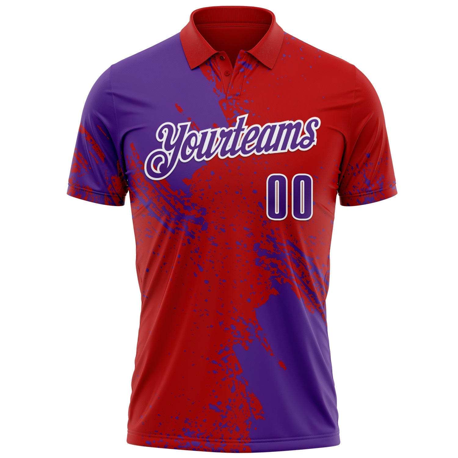 Custom Purple Red-White 3D Pattern Design Abstract Brush Stroke Performance Polo Shirt view 2
