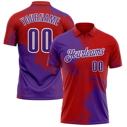 Custom Purple Red-White 3D Pattern Design Abstract Brush Stroke Performance Polo Shirt - Main View