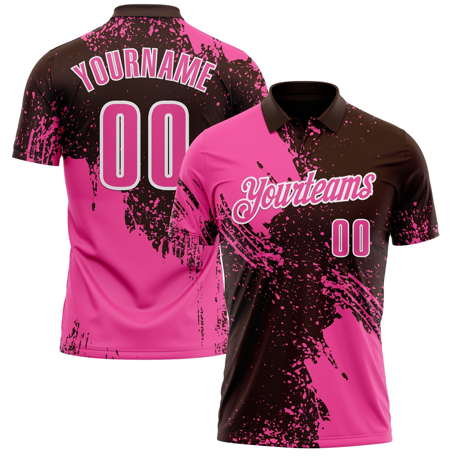 Custom Pink Brown-White 3D Pattern Design Abstract Brush Stroke Performance Polo Shirt - Main View
