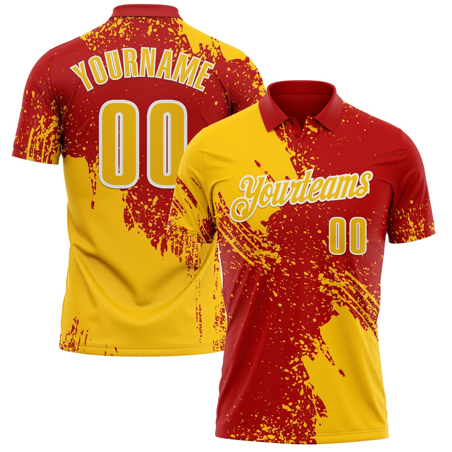 Custom Yellow Red-White 3D Pattern Design Abstract Brush Stroke Performance Polo Shirt - Main View