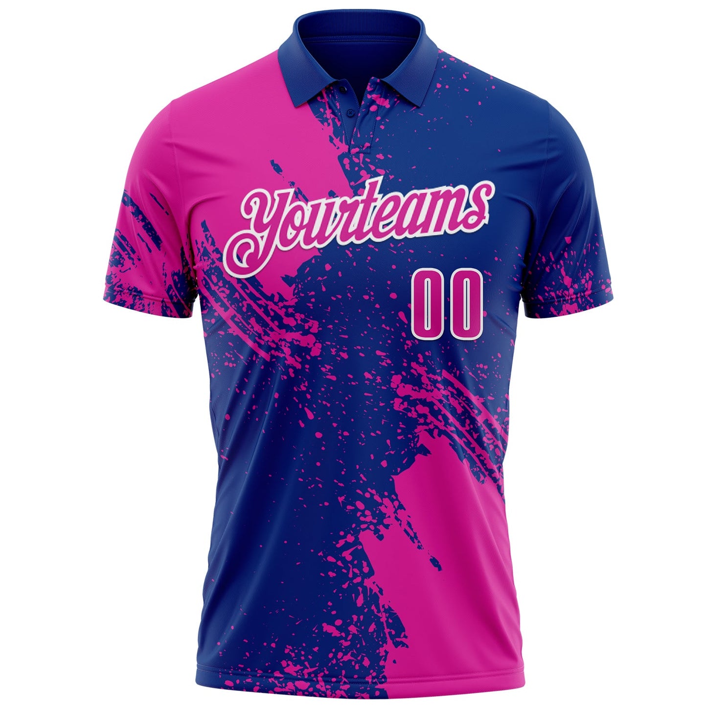 Custom Deep Pink Royal-White 3D Pattern Design Abstract Brush Stroke Performance Polo Shirt view 2