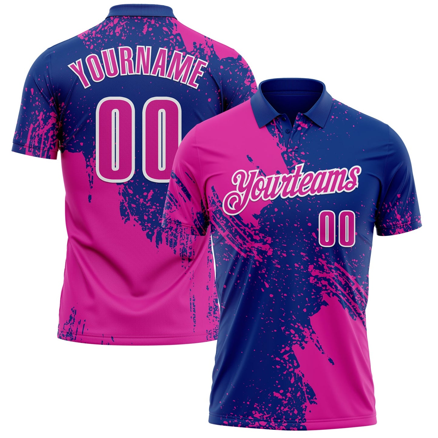 Custom Deep Pink Royal-White 3D Pattern Design Abstract Brush Stroke Performance Polo Shirt - Main View