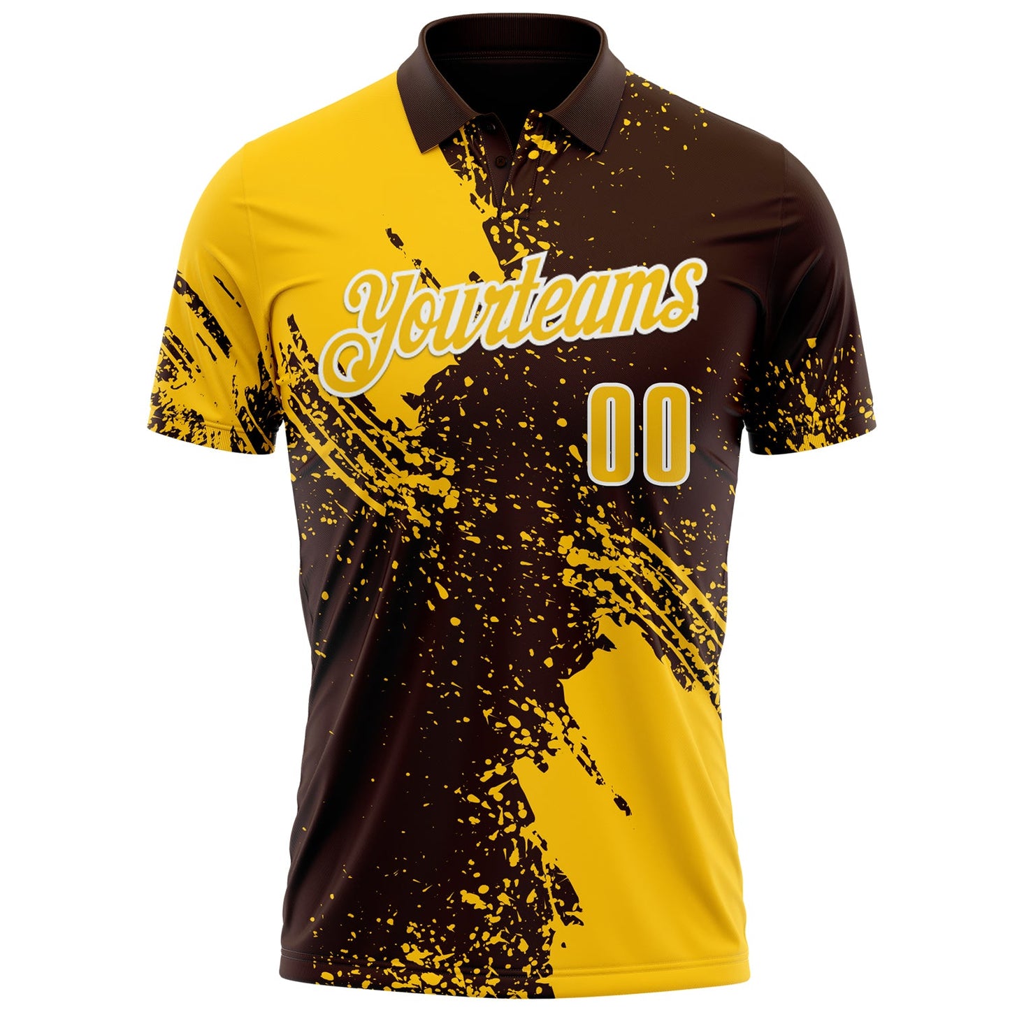 Custom Yellow Brown-White 3D Pattern Design Abstract Brush Stroke Performance Polo Shirt view 2