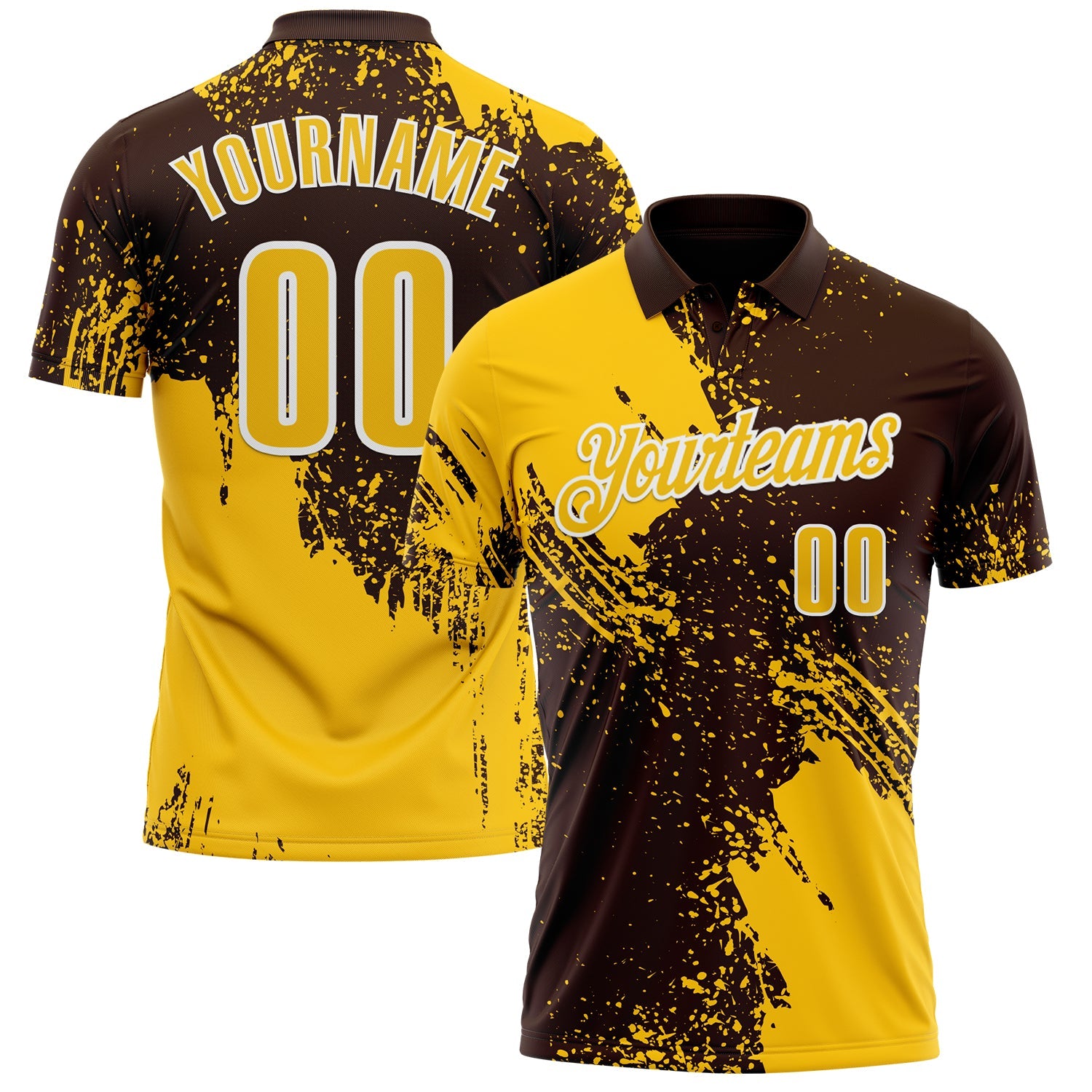 Custom Yellow Brown-White 3D Pattern Design Abstract Brush Stroke Performance Polo Shirt - Main View