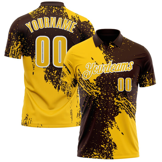 Custom Yellow Brown-White 3D Pattern Design Abstract Brush Stroke Performance Polo Shirt - Main View
