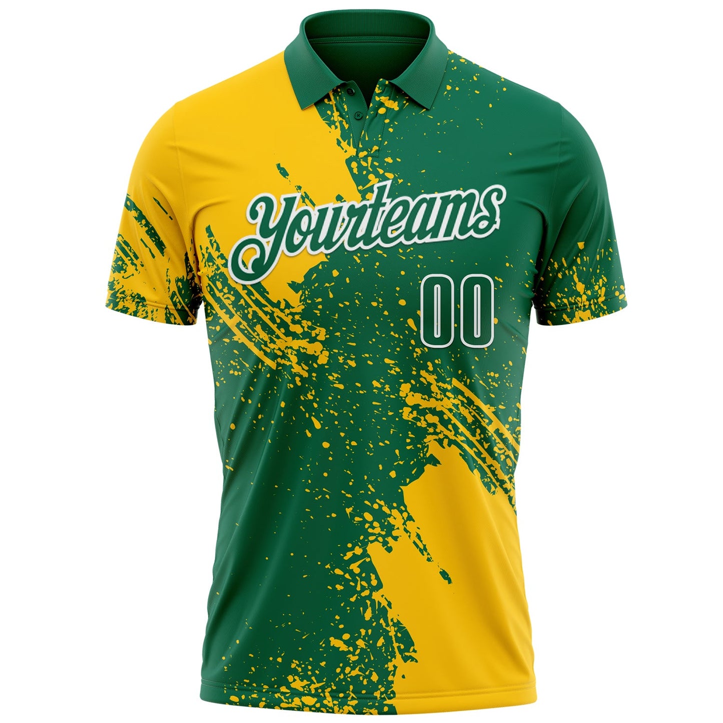 Custom Yellow Kelly Green-White 3D Pattern Design Abstract Brush Stroke Performance Polo Shirt view 2