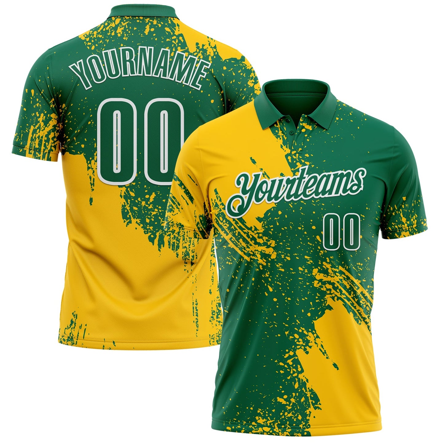 Custom Yellow Kelly Green-White 3D Pattern Design Abstract Brush Stroke Performance Polo Shirt - Main View