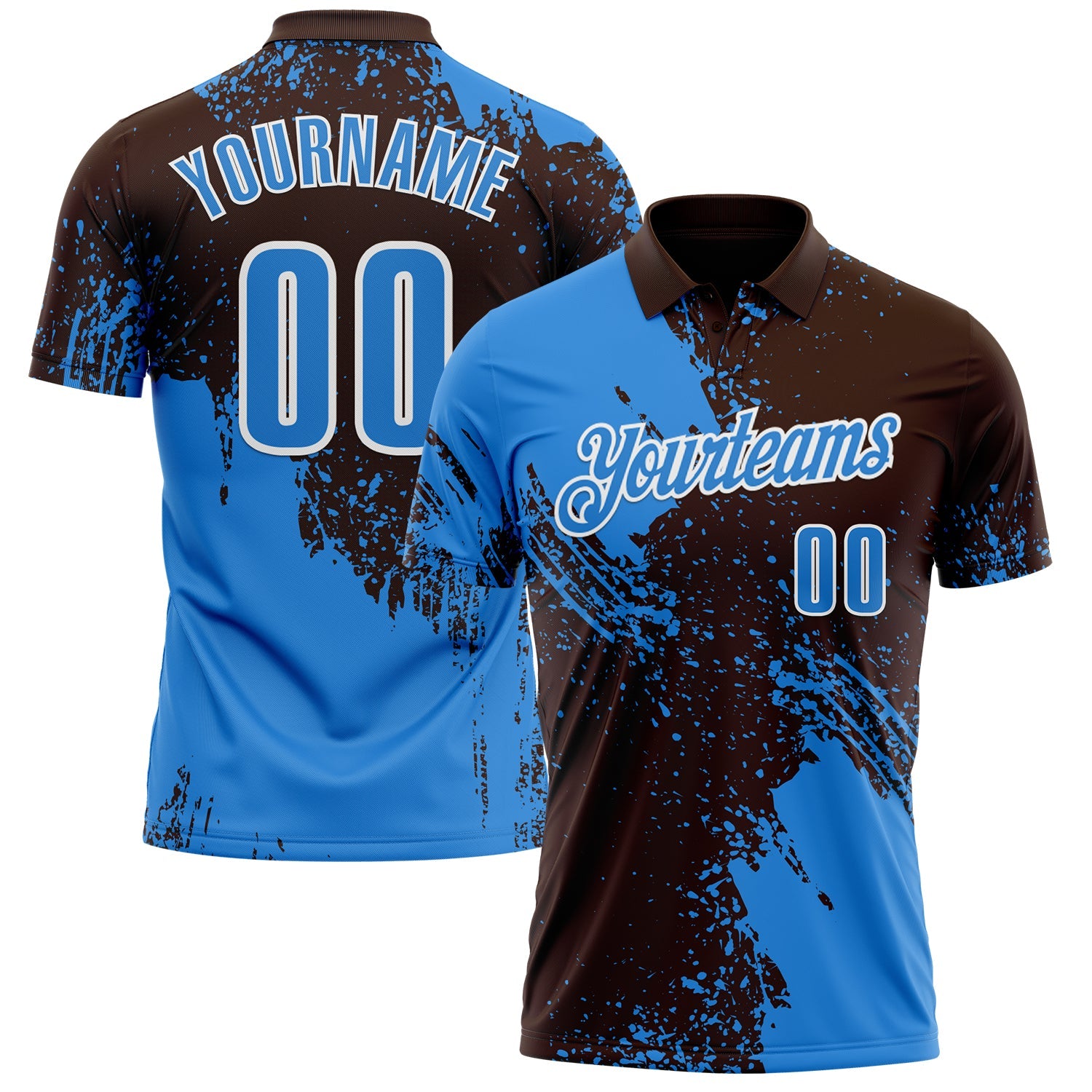 Custom Powder Blue Brown-White 3D Pattern Design Abstract Brush Stroke Performance Polo Shirt - Main View