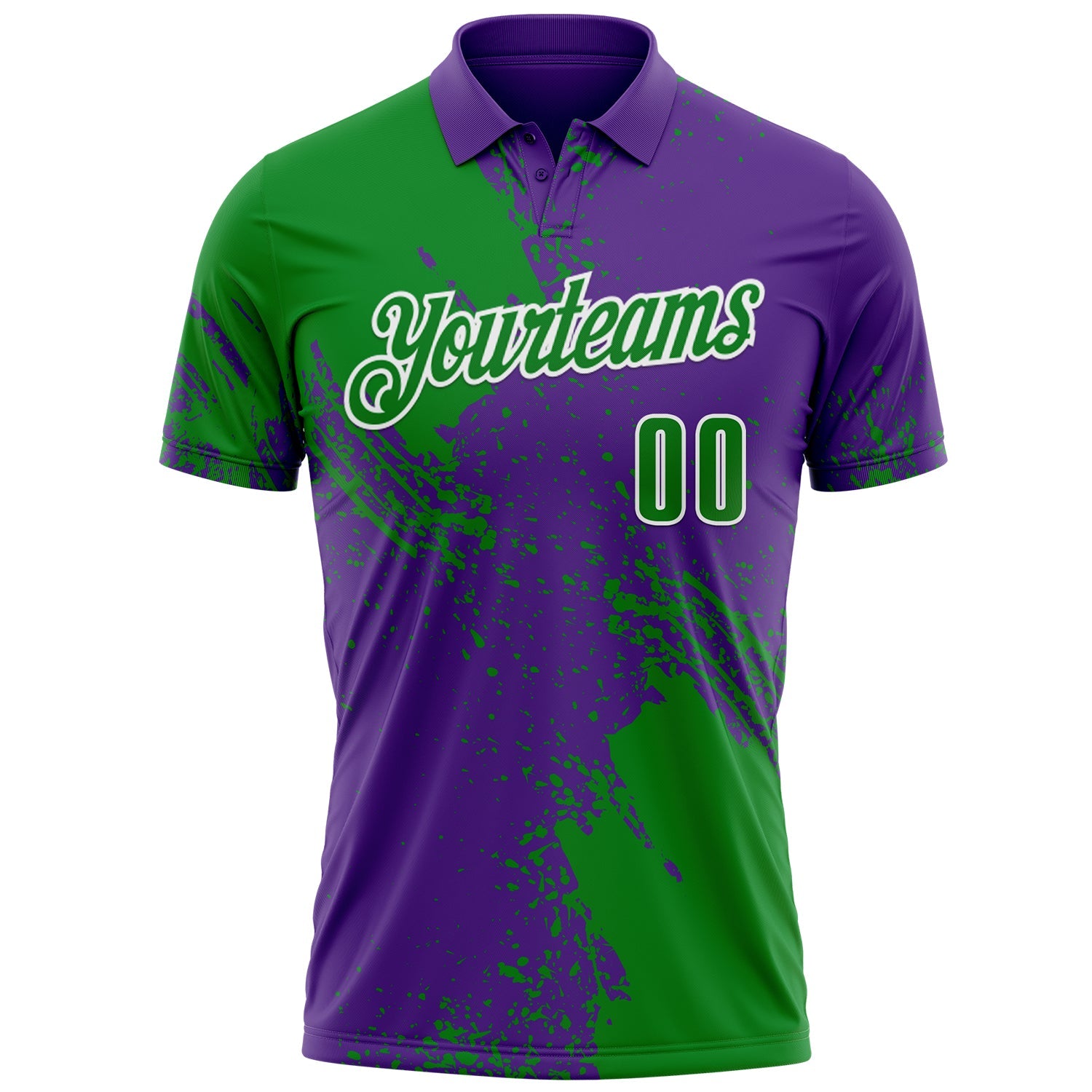 Custom Grass Green Purple-White 3D Pattern Design Abstract Brush Stroke Performance Polo Shirt view 2