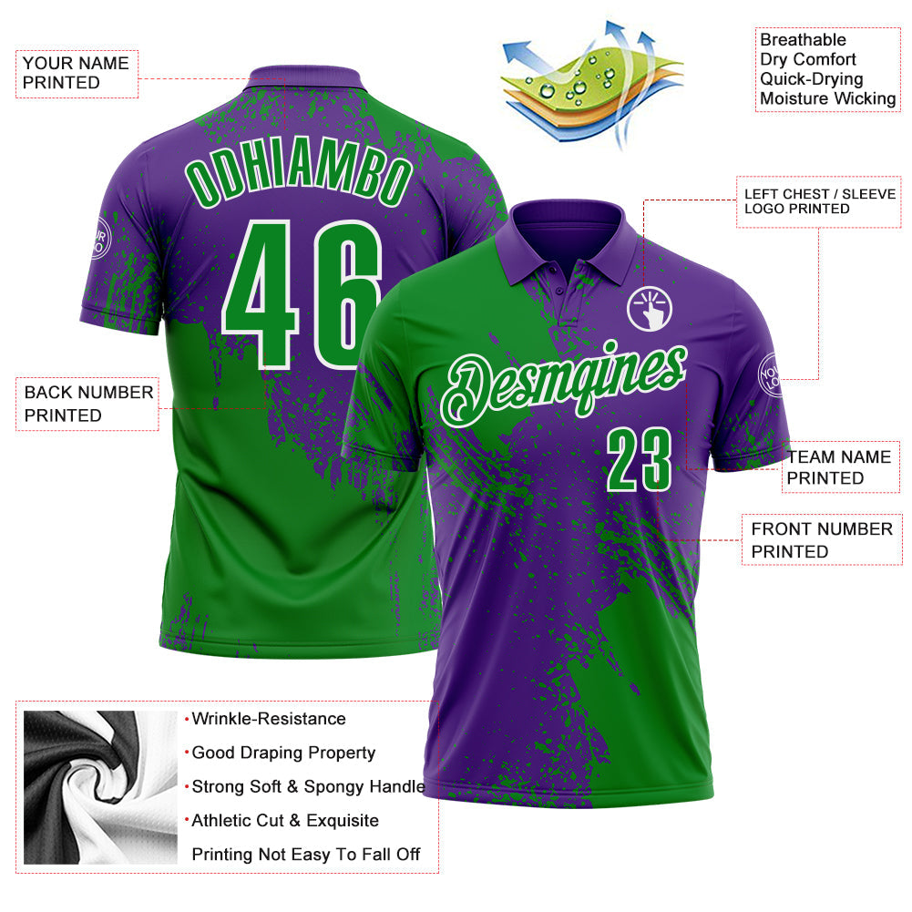 Custom Grass Green Purple-White 3D Pattern Design Abstract Brush Stroke Performance Polo Shirt view 3
