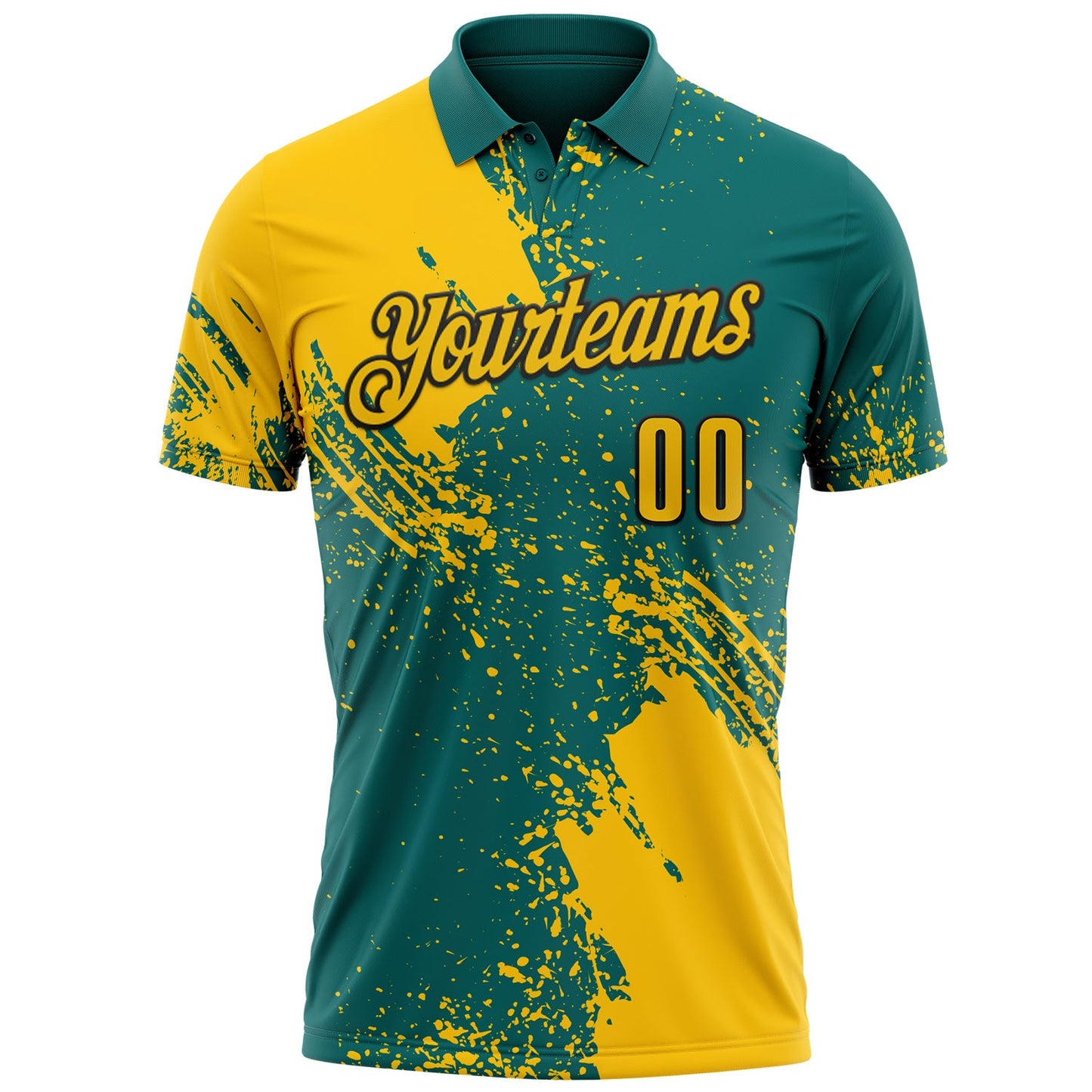 Custom Yellow Teal-Black 3D Pattern Design Abstract Brush Stroke Performance Polo Shirt view 2