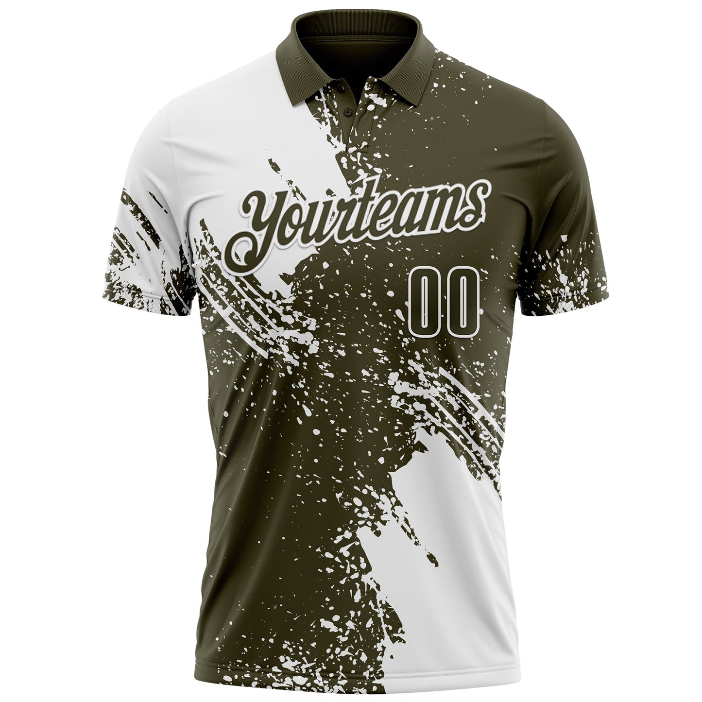Custom White Olive 3D Pattern Design Abstract Brush Stroke Performance Polo Shirt view 2
