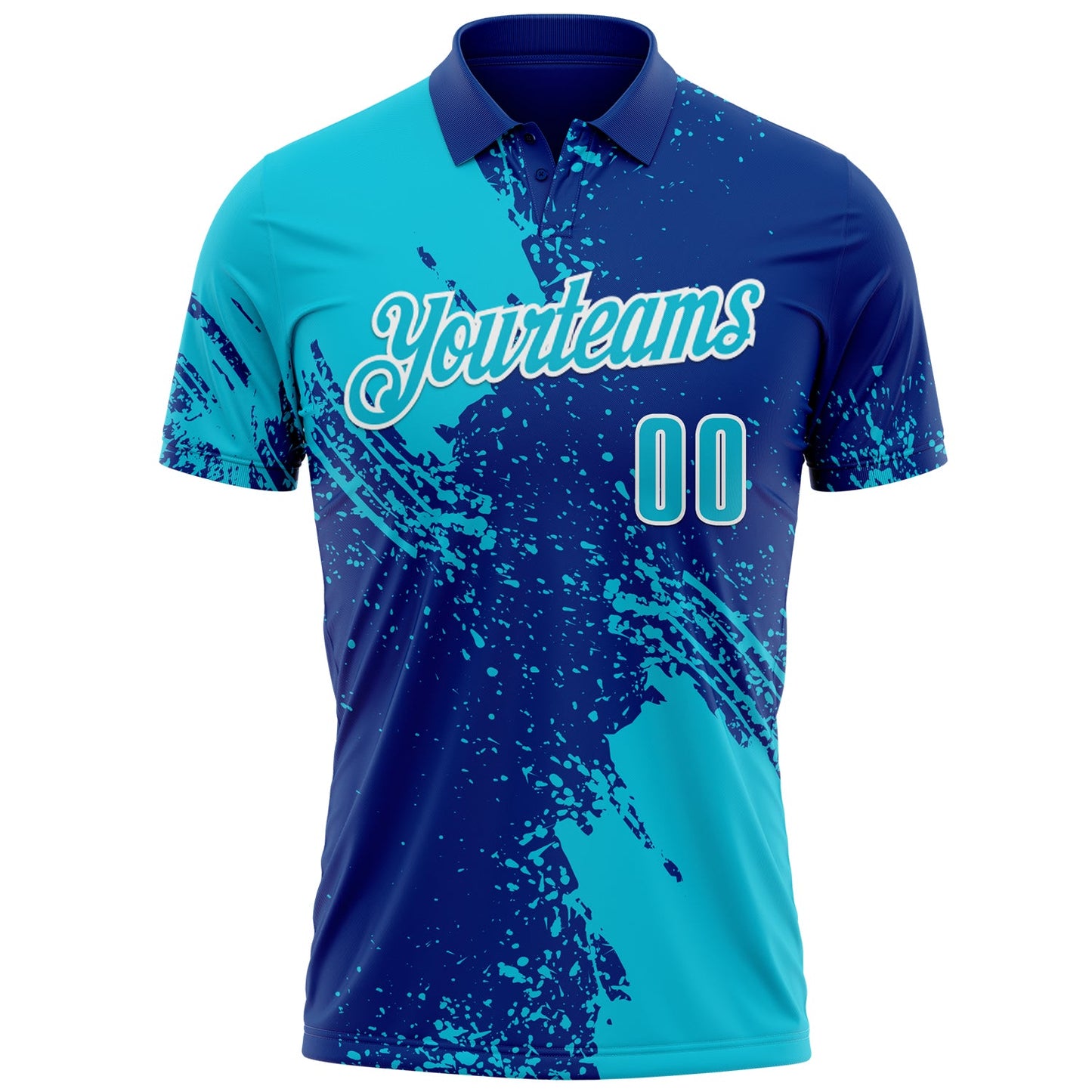 Custom Lakes Blue Royal-White 3D Pattern Design Abstract Brush Stroke Performance Polo Shirt view 2