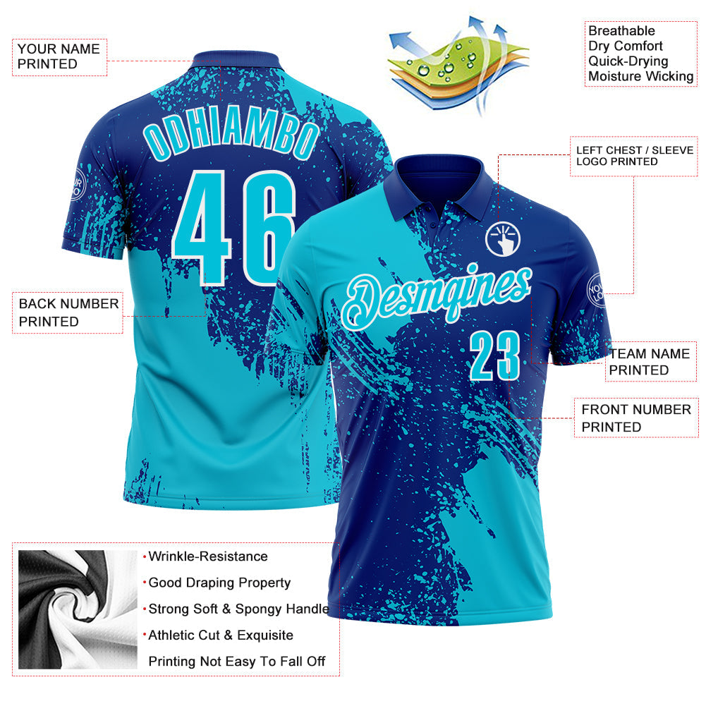 Custom Lakes Blue Royal-White 3D Pattern Design Abstract Brush Stroke Performance Polo Shirt view 3