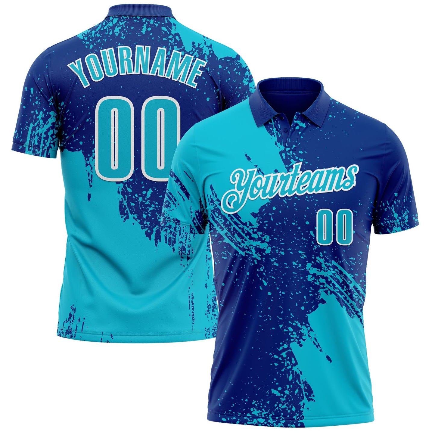 Custom Lakes Blue Royal-White 3D Pattern Design Abstract Brush Stroke Performance Polo Shirt - Main View