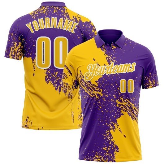Custom Yellow Purple-White 3D Pattern Design Abstract Brush Stroke Performance Polo Shirt - Main View