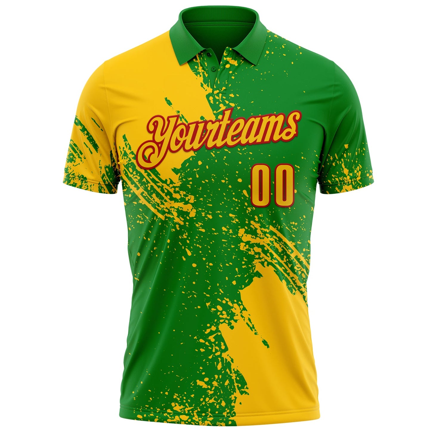 Custom Yellow Grass Green-White 3D Pattern Design Abstract Brush Stroke Performance Polo Shirt view 2