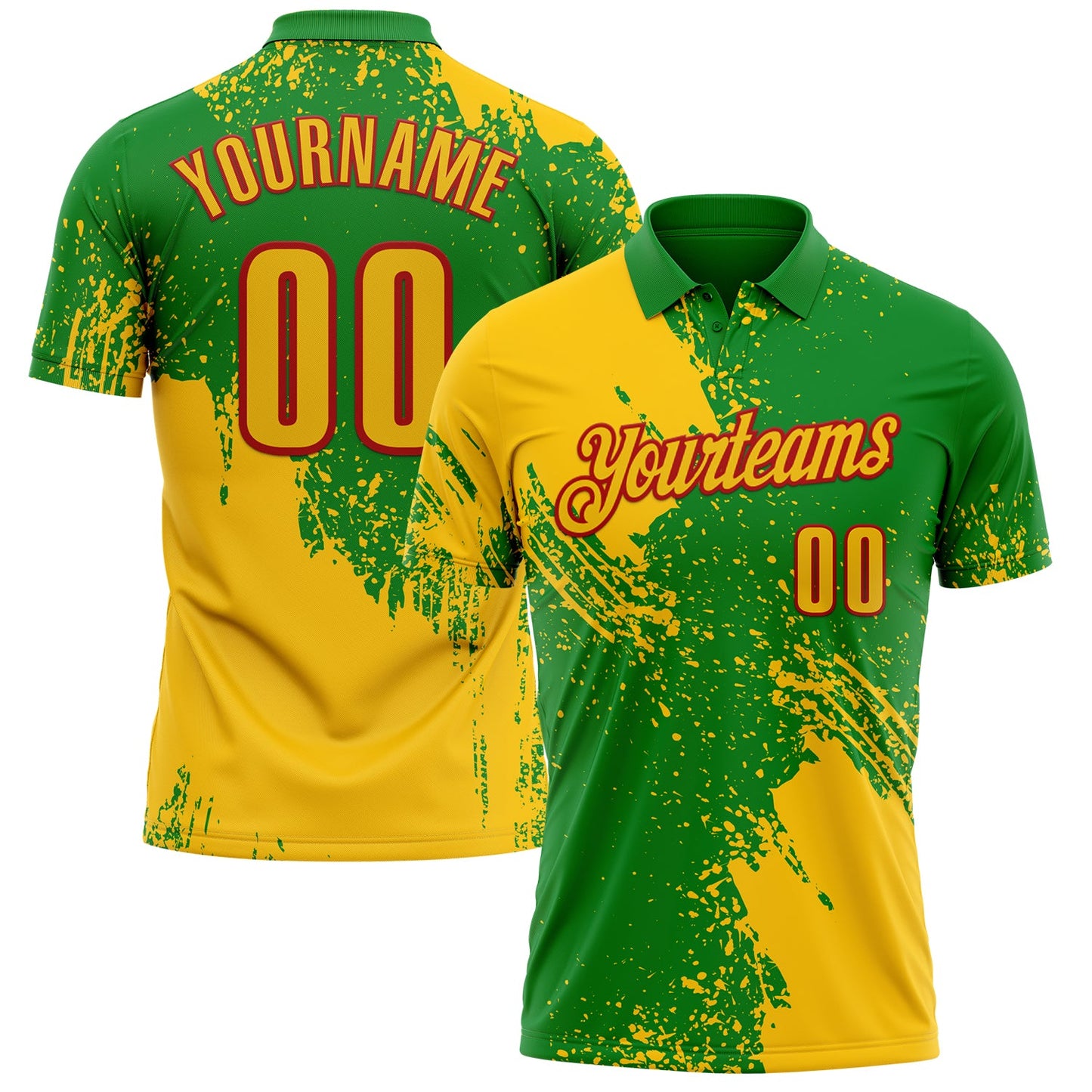 Custom Yellow Grass Green-White 3D Pattern Design Abstract Brush Stroke Performance Polo Shirt - Main View