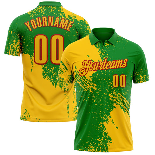 Custom Yellow Grass Green-White 3D Pattern Design Abstract Brush Stroke Performance Polo Shirt - Main View