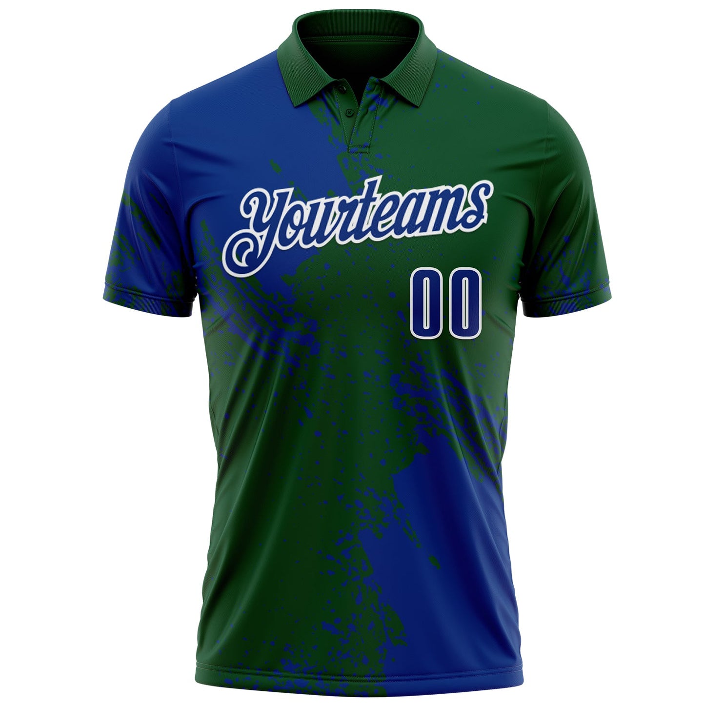 Custom Royal Green-White 3D Pattern Design Abstract Brush Stroke Performance Polo Shirt view 2