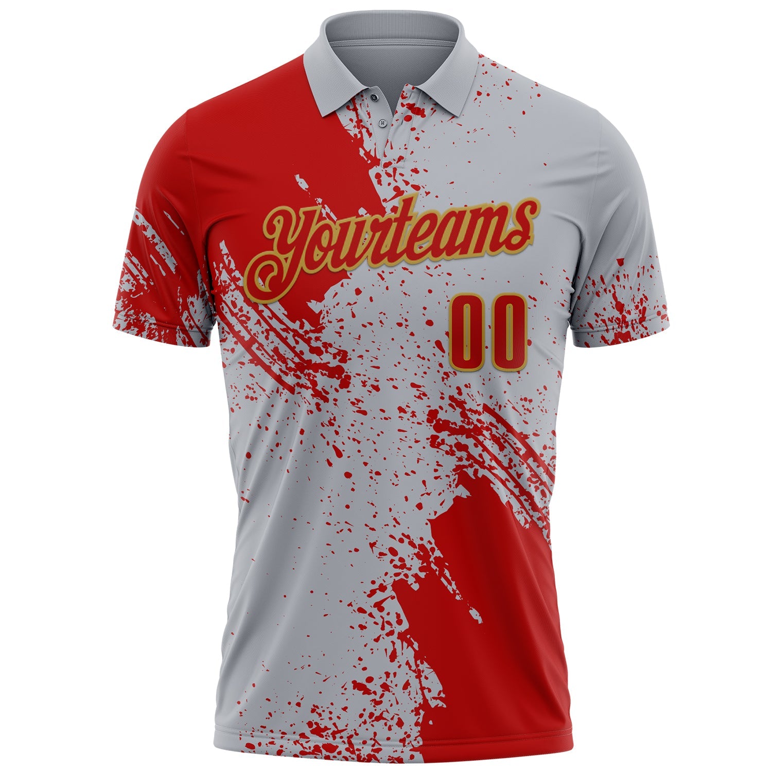 Custom Red Gray-Old Gold 3D Pattern Design Abstract Brush Stroke Performance Polo Shirt view 2