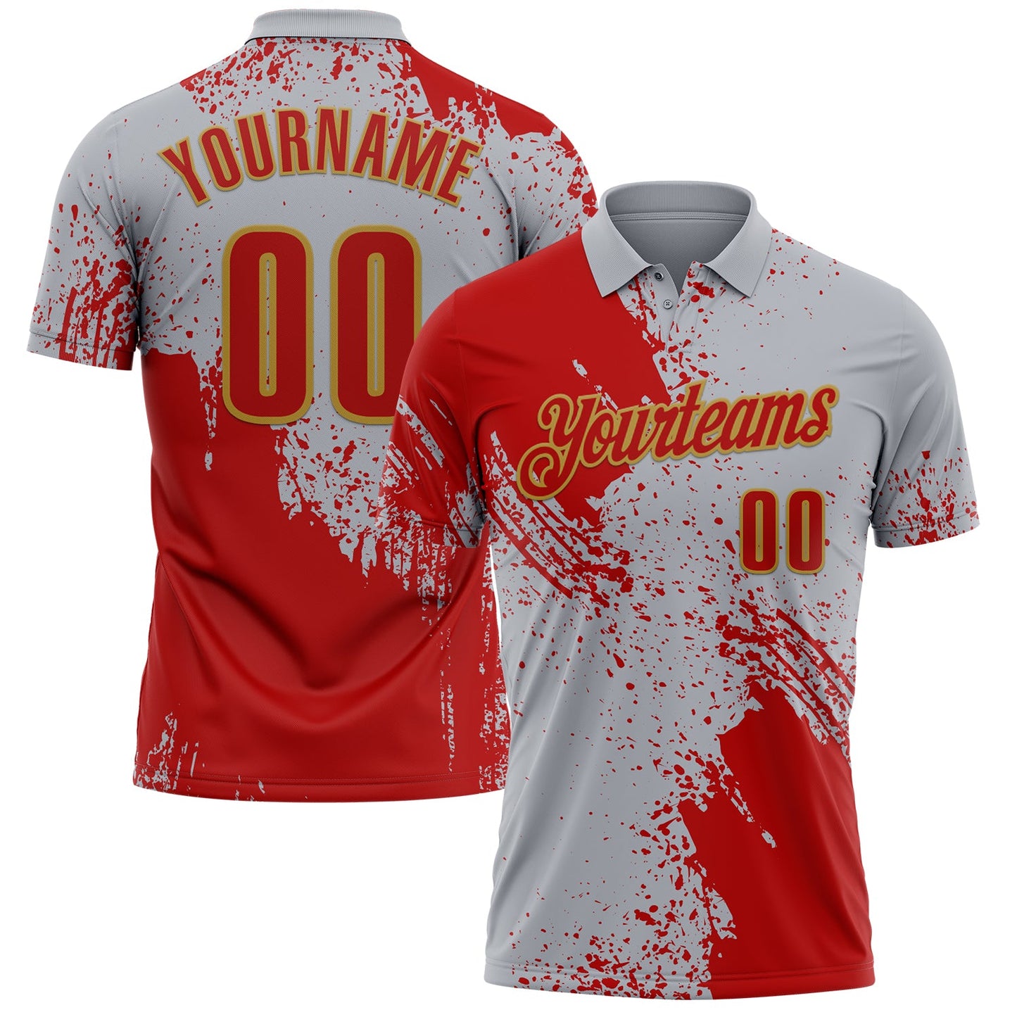 Custom Red Gray-Old Gold 3D Pattern Design Abstract Brush Stroke Performance Polo Shirt - Main View