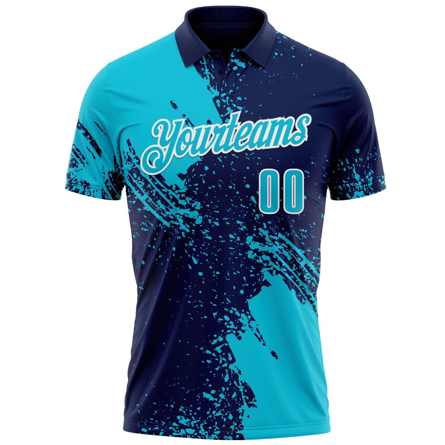 Custom Lakes Blue Navy-White 3D Pattern Design Abstract Brush Stroke Performance Polo Shirt view 2