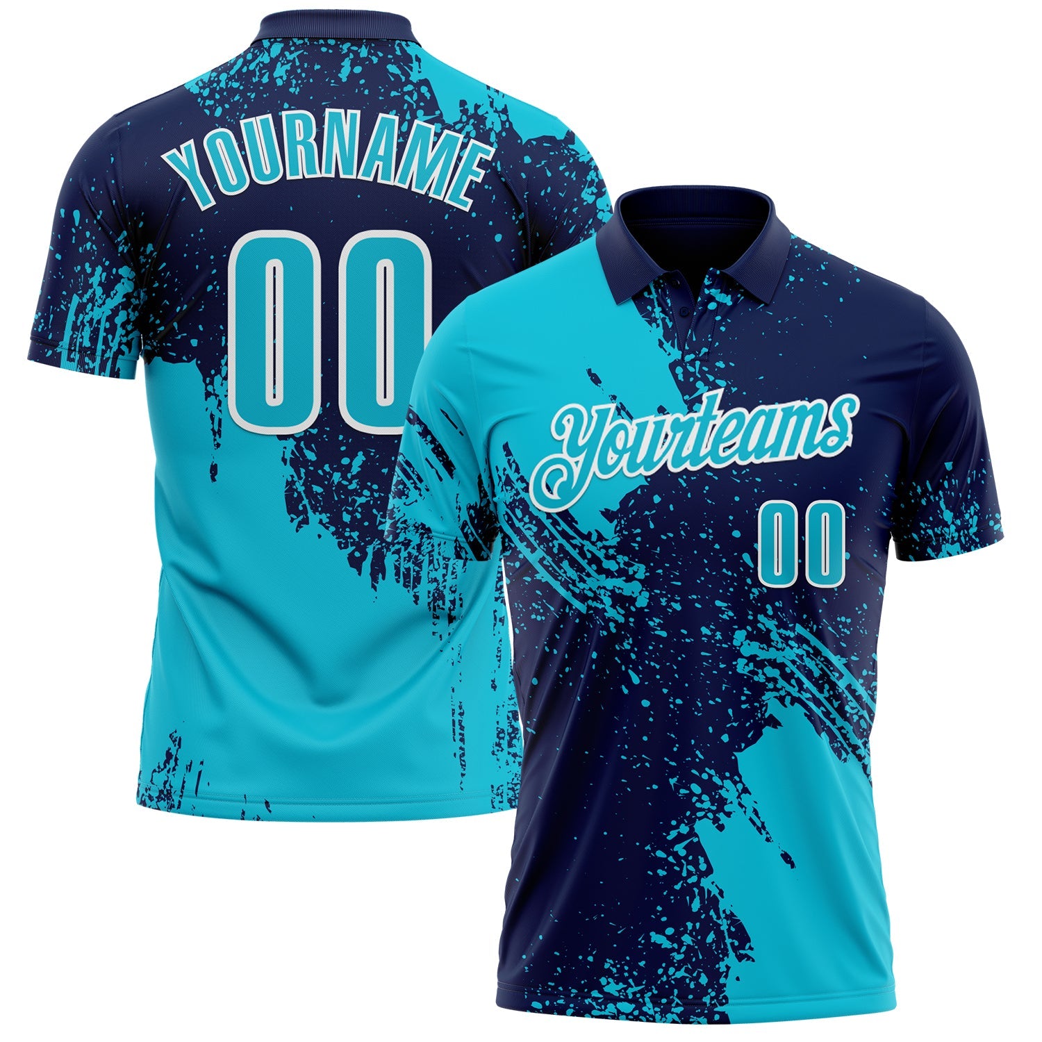 Custom Lakes Blue Navy-White 3D Pattern Design Abstract Brush Stroke Performance Polo Shirt - Main View