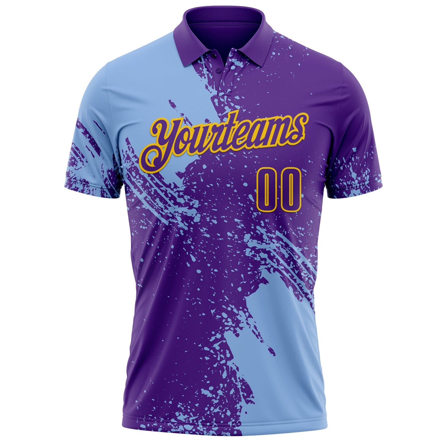 Custom Light Blue Purple-Yellow 3D Pattern Design Abstract Brush Stroke Performance Polo Shirt view 2