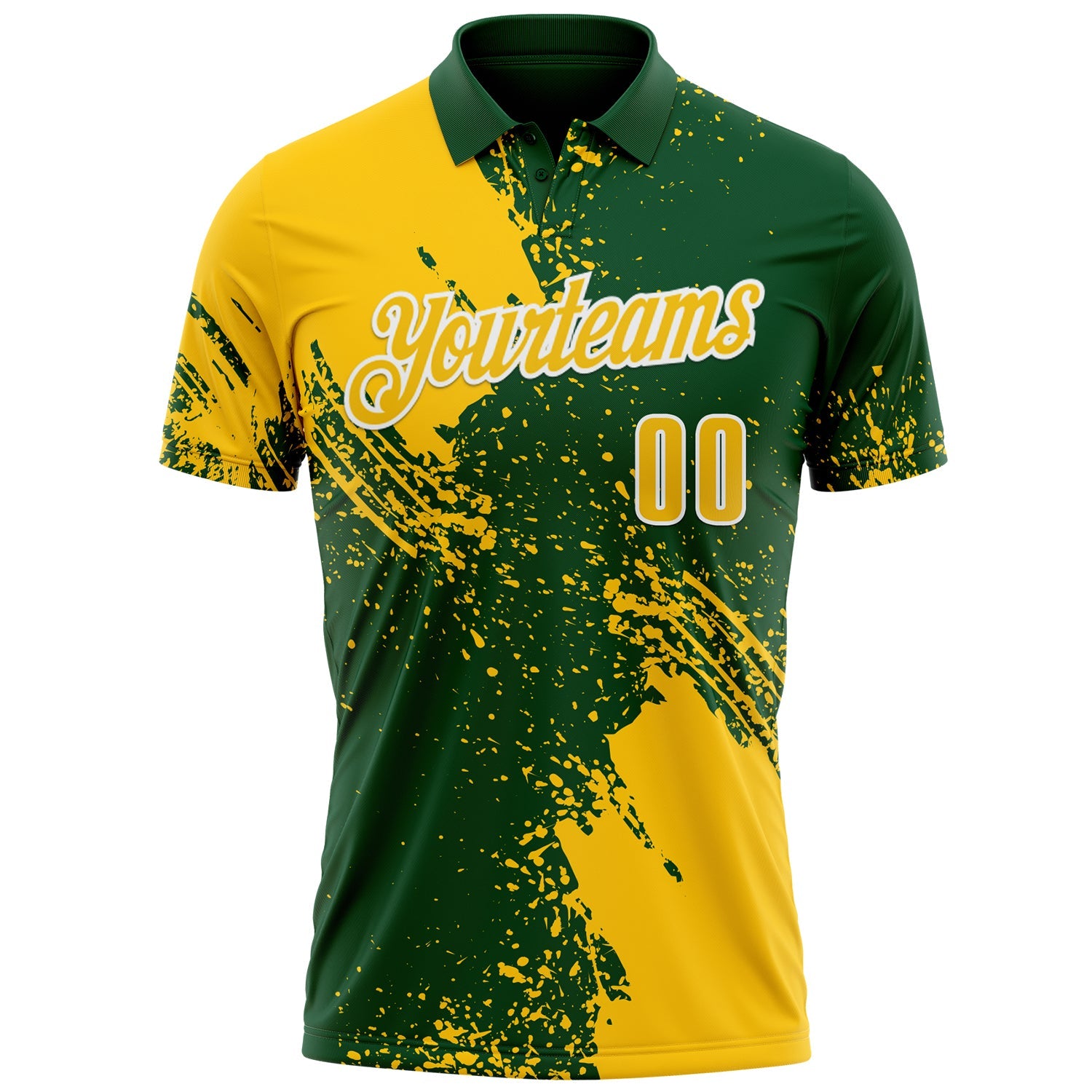 Custom Yellow Green-White 3D Pattern Design Abstract Brush Stroke Performance Polo Shirt view 2