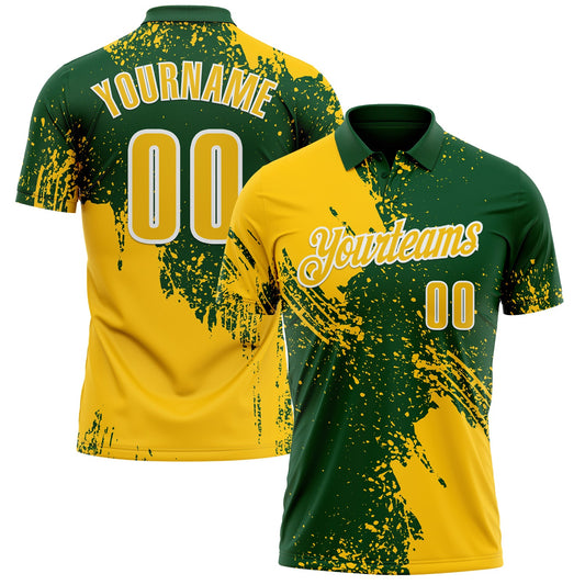 Custom Yellow Green-White 3D Pattern Design Abstract Brush Stroke Performance Polo Shirt - Main View