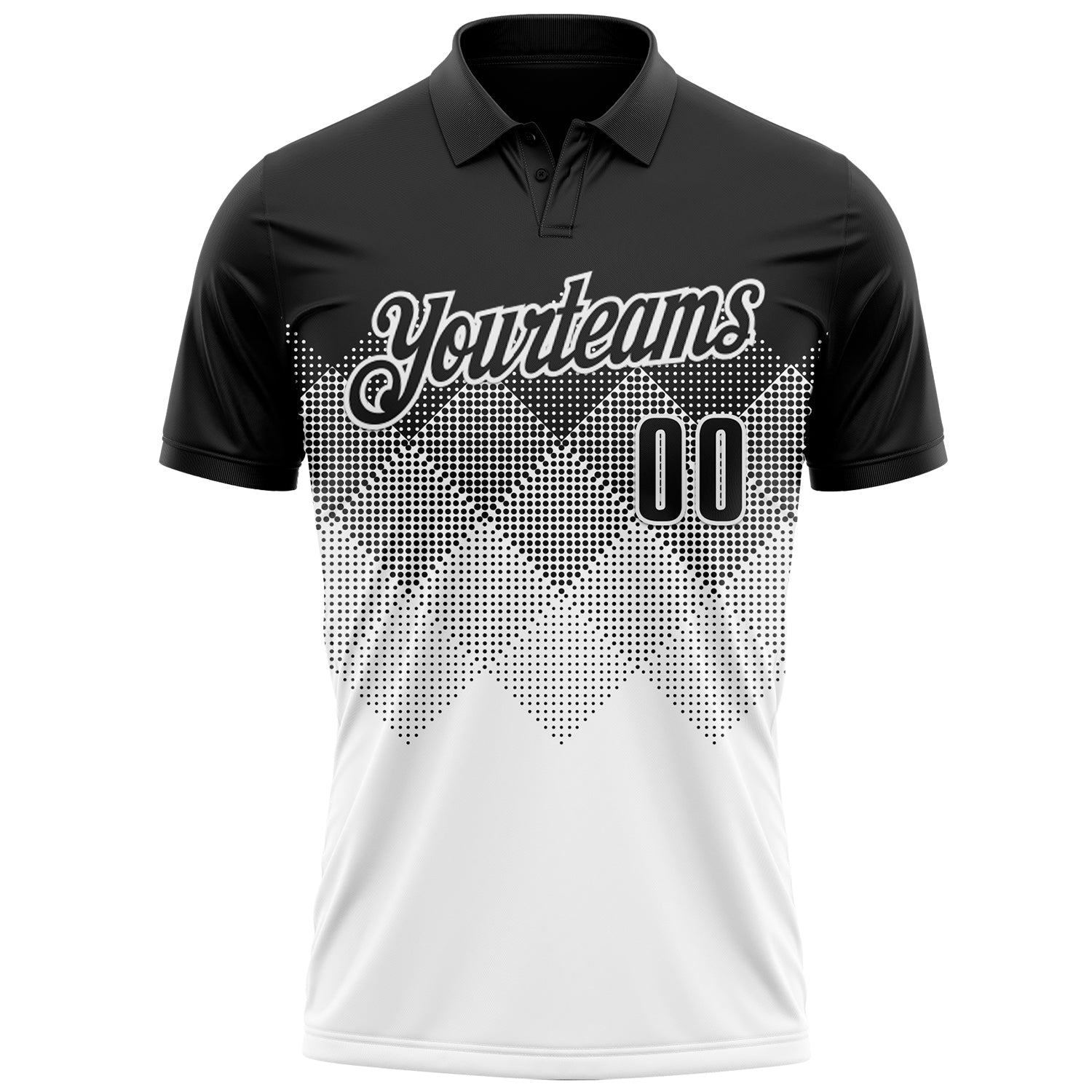 Custom Black White 3D Gradient Square Shape Performance Polo Shirt view 2