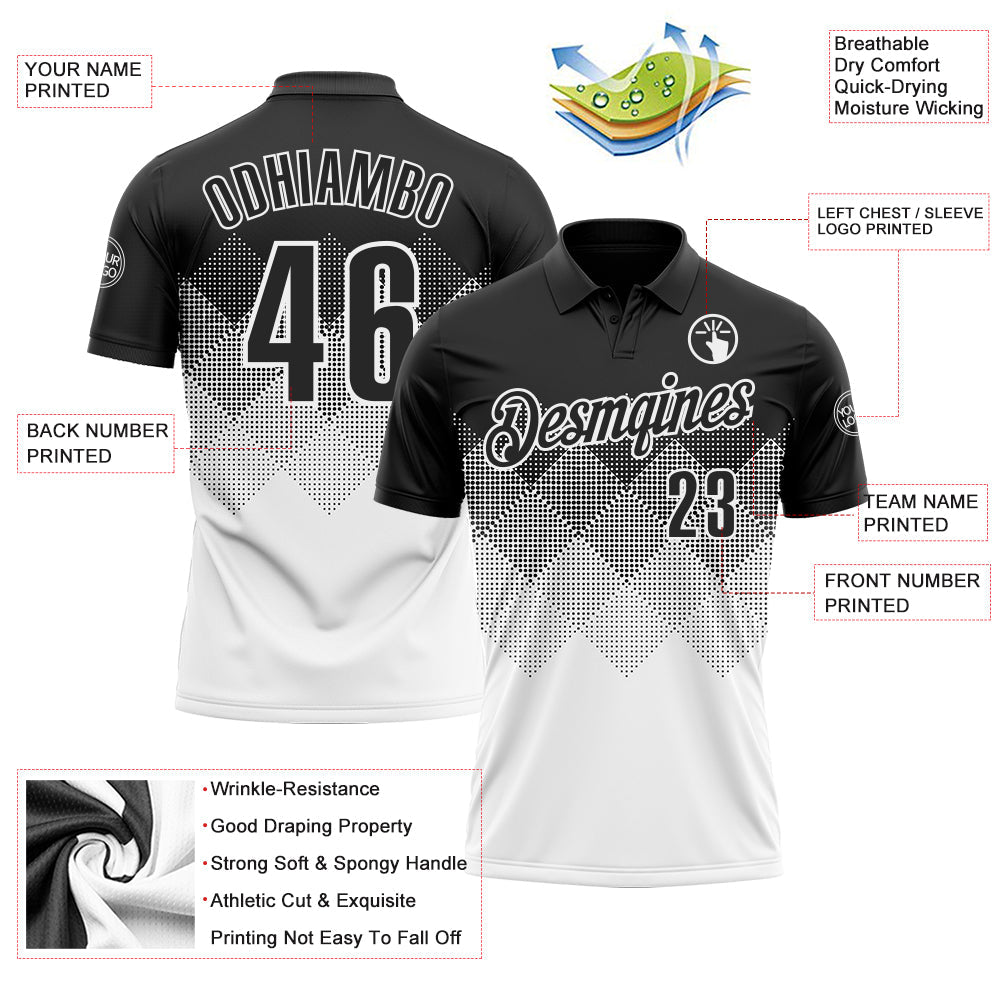 Custom Black White 3D Gradient Square Shape Performance Polo Shirt view 3