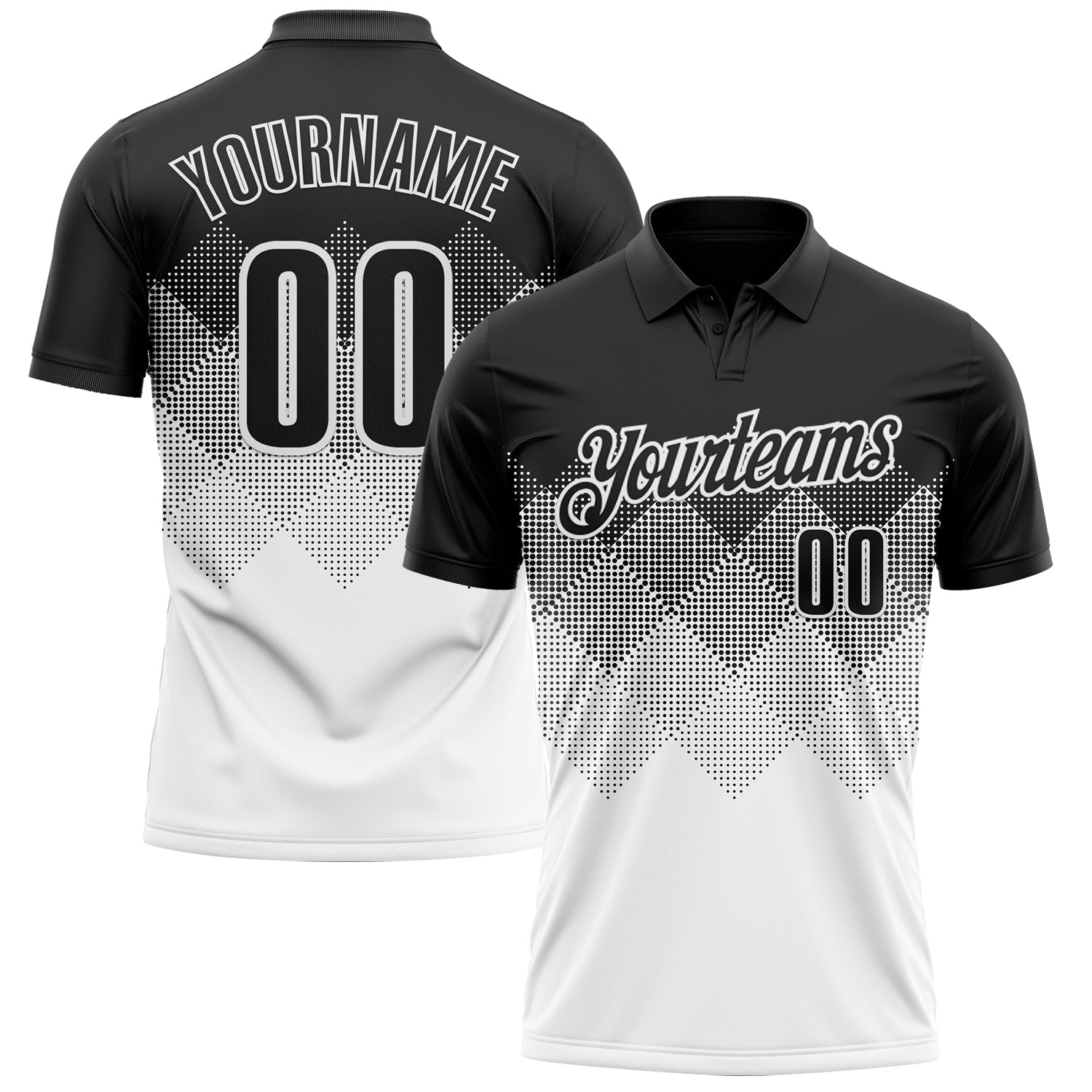Custom Black White 3D Gradient Square Shape Performance Polo Shirt - Main View