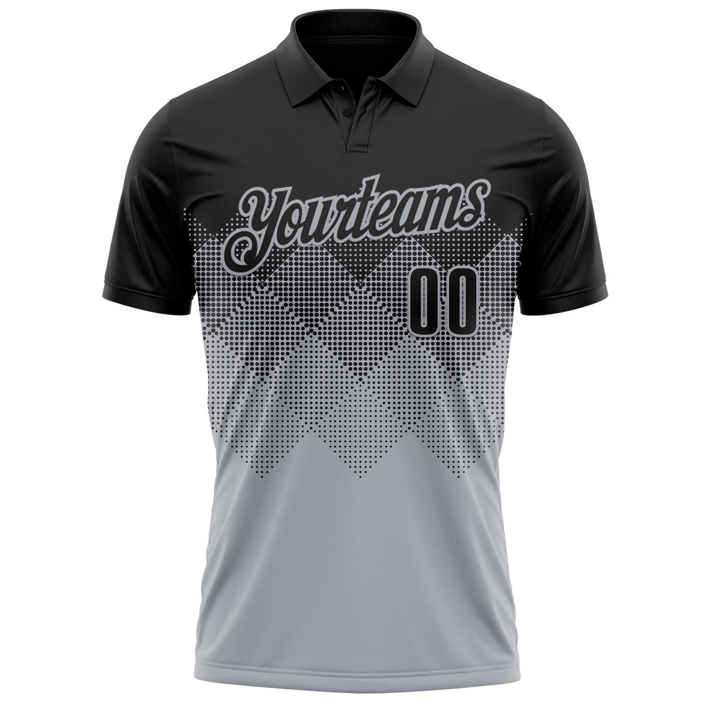 Custom Black Gray 3D Gradient Square Shape Performance Polo Shirt view 2