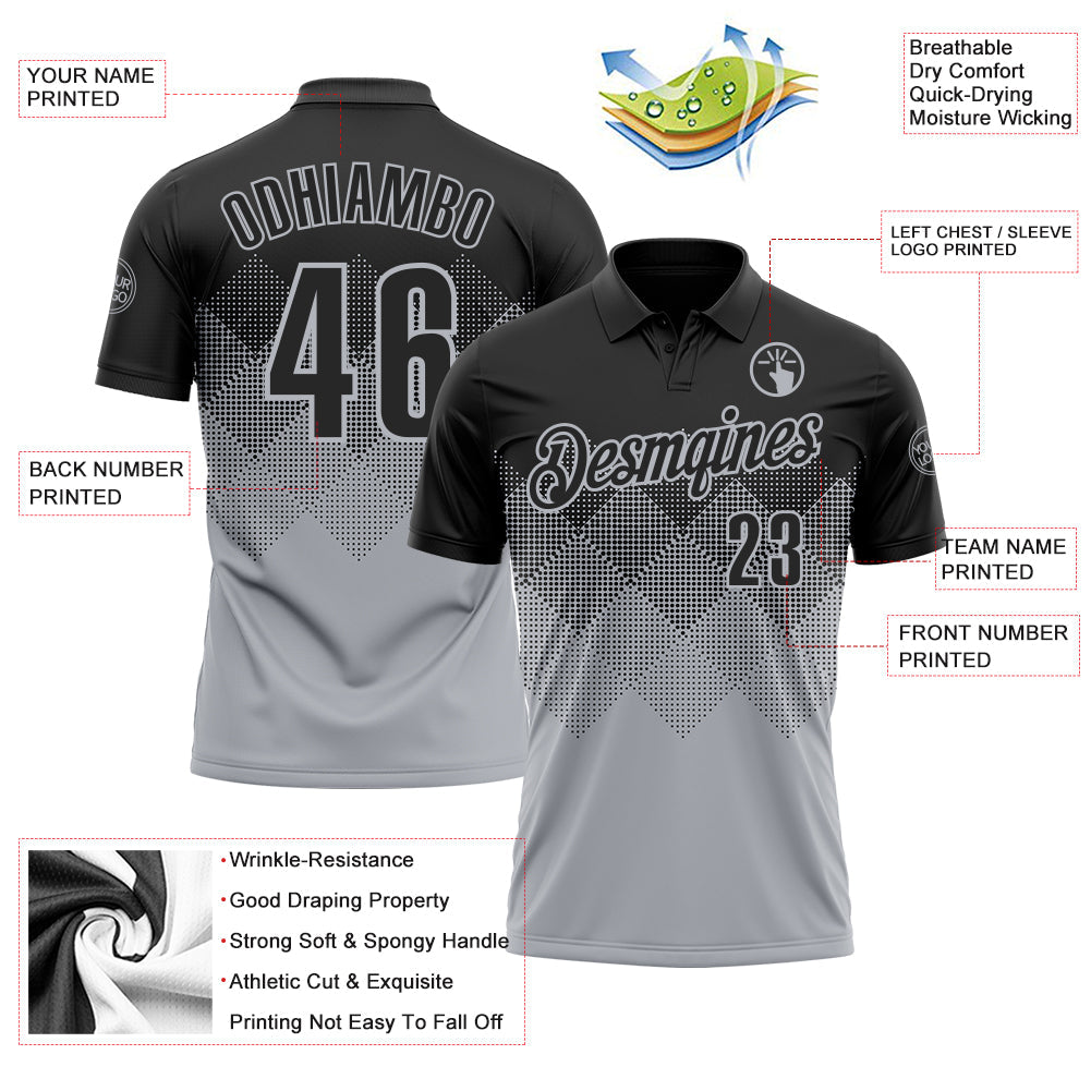 Custom Black Gray 3D Gradient Square Shape Performance Polo Shirt view 3