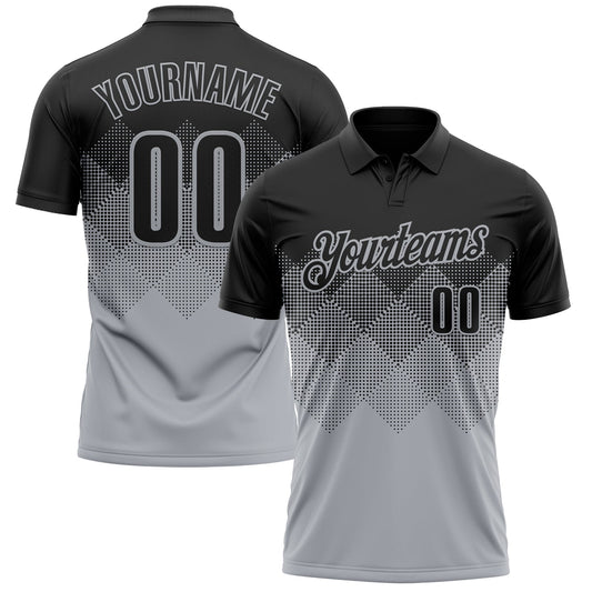 Custom Black Gray 3D Gradient Square Shape Performance Polo Shirt - Main View