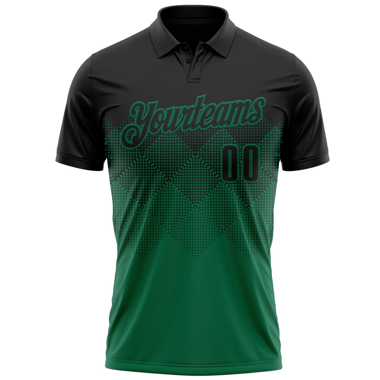 Custom Black Kelly Green 3D Gradient Square Shape Performance Polo Shirt view 2