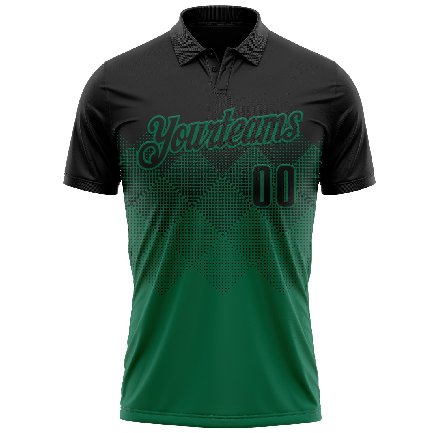 Custom Black Kelly Green 3D Gradient Square Shape Performance Polo Shirt view 2