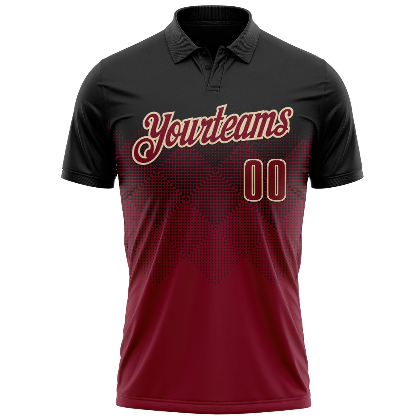 Custom Black Crimson-Cream 3D Gradient Square Shape Performance Polo Shirt view 2