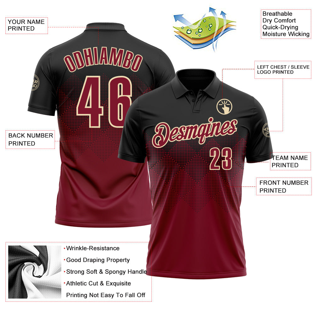 Custom Black Crimson-Cream 3D Gradient Square Shape Performance Polo Shirt view 3